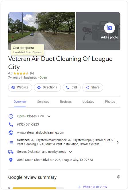 Veteran Air Duct Cleaning Of League City