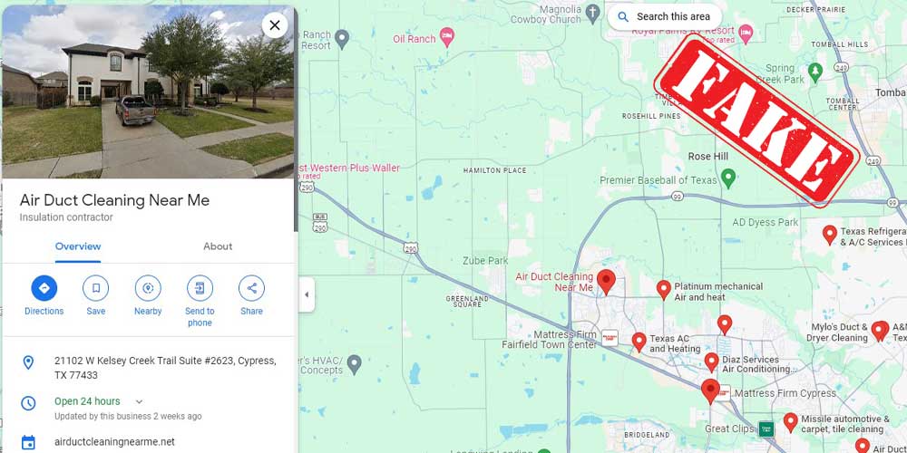 Fake company profile on google maps