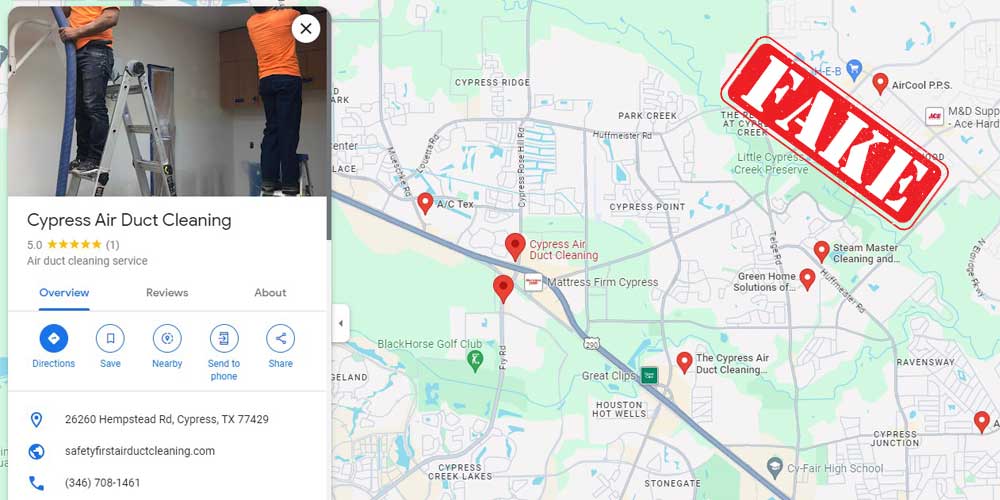 Fake company profile on google maps