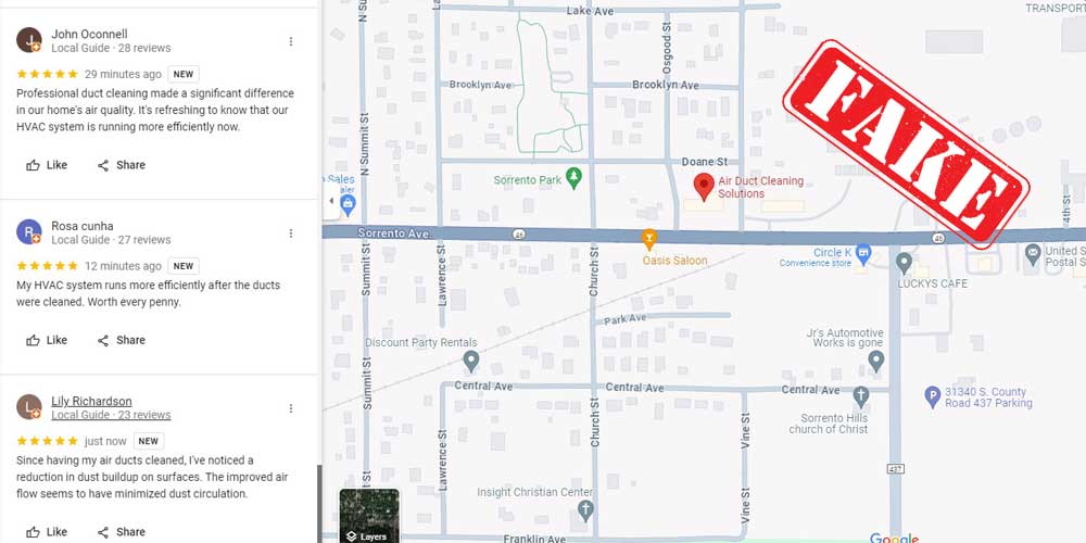 Fake Air Duct Cleaners on Google Maps