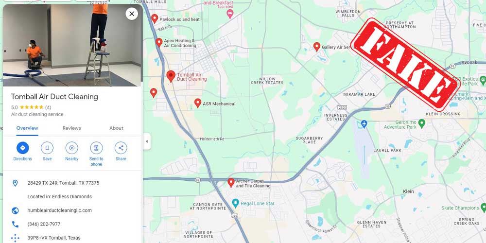 Fake company profile on google maps